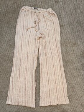 Zara Beige Striped Wide Leg Pants